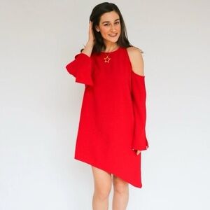 IRO Red Cold-Shoulder Asymmetric Dress